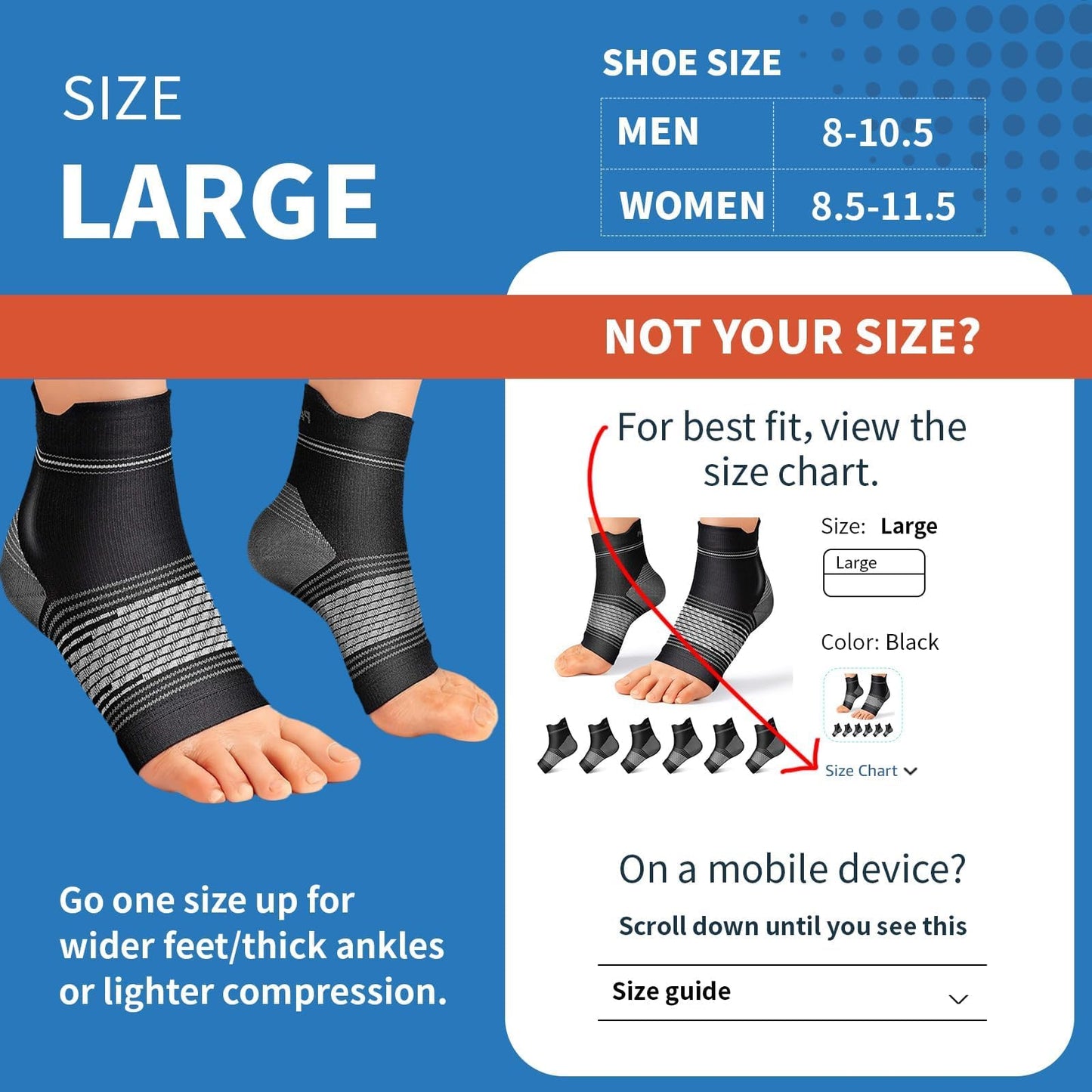 6 Pairs Plantar Fasciitis Socks for Men & Women, Ankle Brace Compression Socks with Arch Support for Achilles Tendonitis, Heel Pain, Swelling & Arthritis Relief, Black, Nude, Navy, Large