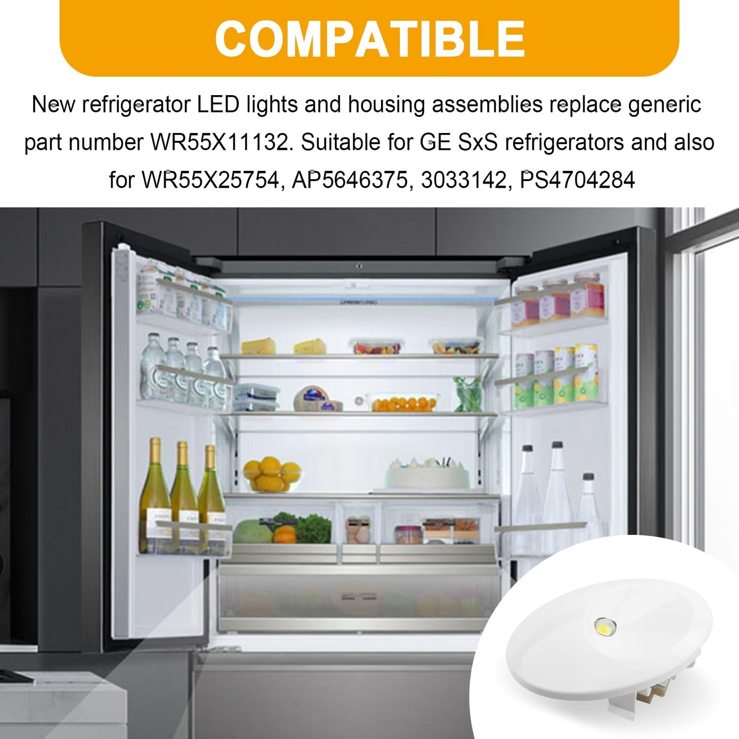 Aulpq Refrigerator LED Light Assembly for Ge Led Refrigerator Light Bulb Covers Assembly WR55X11132-2025 New Up (1 Pcs)