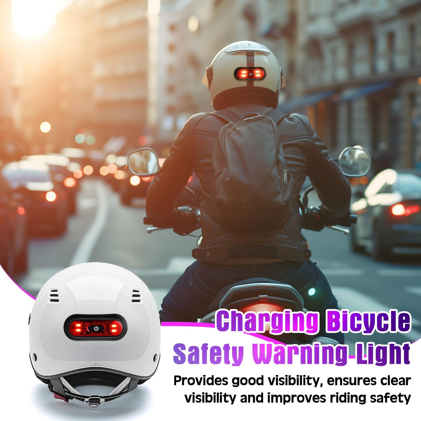 Tujoe 2 Set Motorcycle Bike LED Red Rear Helmet Light Rechargeable Bicycle Safety Warning Helmet Tail Lights with USB Chargeable Cable, Safety Warning Night Lamp for Night Riding(3 Lighting Modes)
