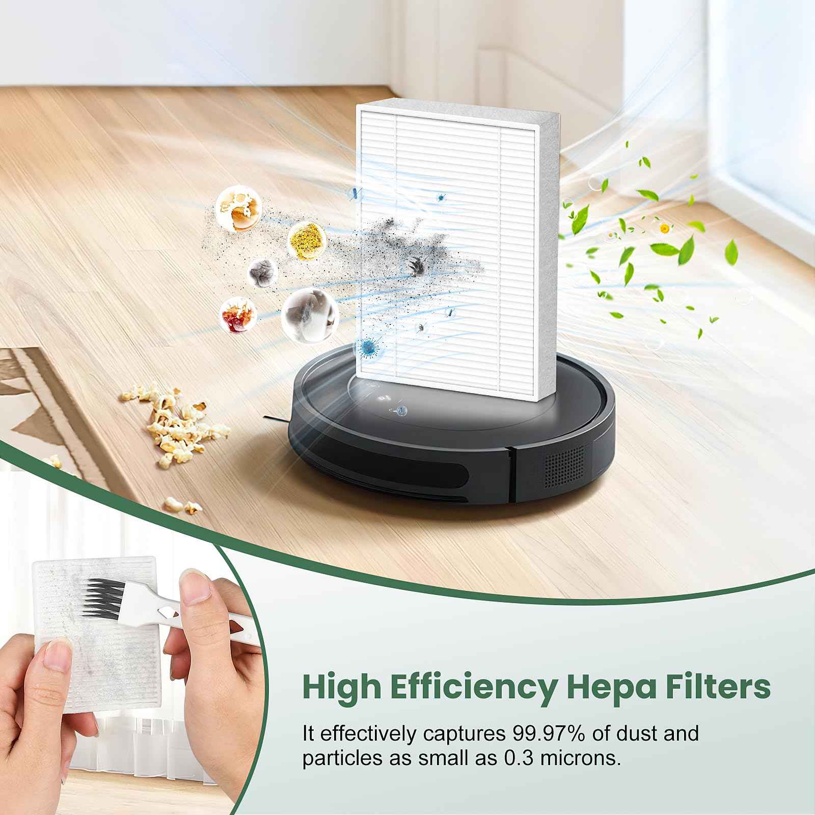 19 Pack Replacement Parts Compatible with iRobot Roomba Essential Y0110/Y0140/Q0120/Q011/Q052/Roomba 104/105 Robot Vacuum, 2 Roller Brush, 6 Filters, 6 Side Brushes, 4 Mop Pads, 1 Cleaning Brush