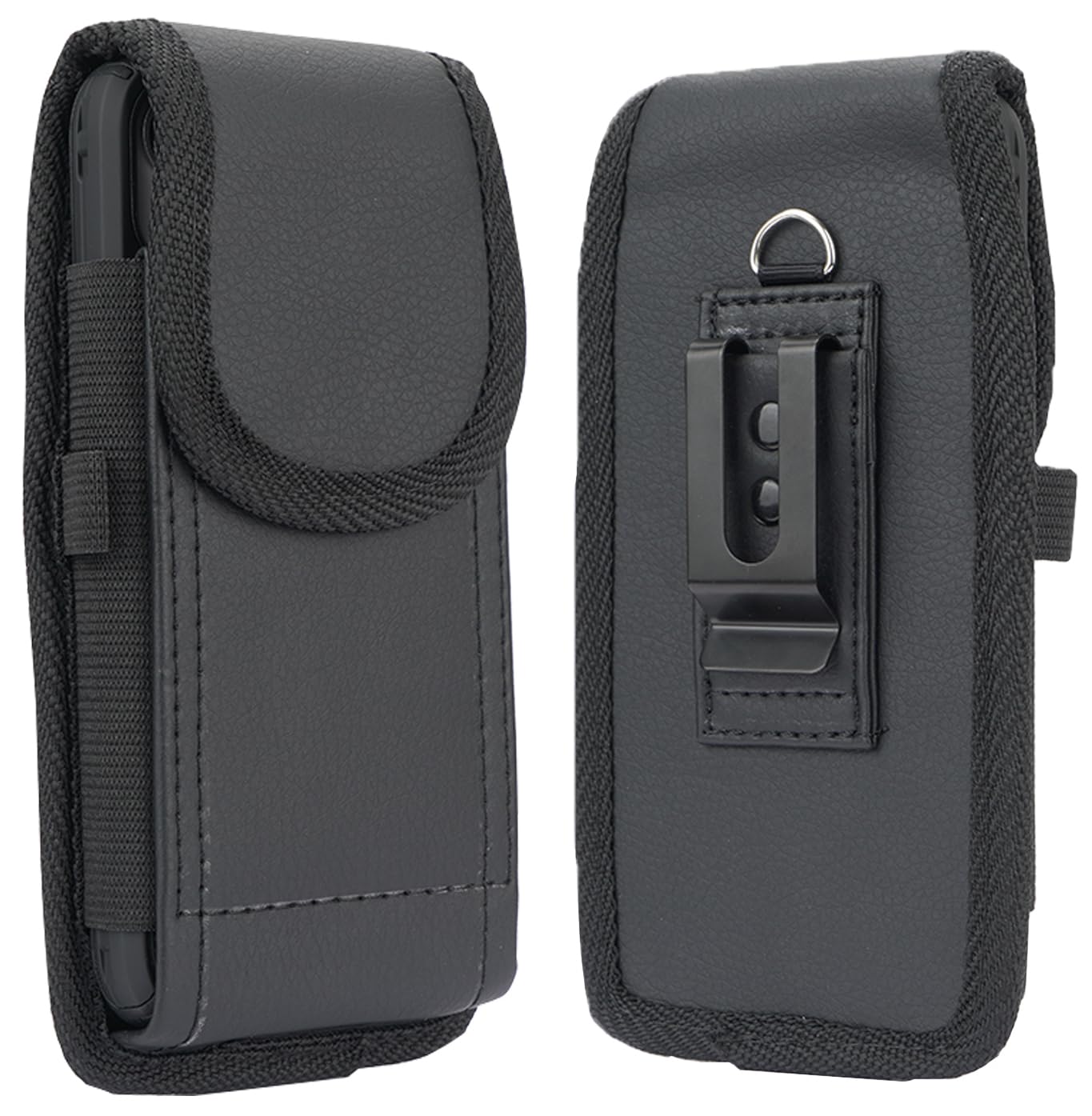 Case for Omnipod 5 Receiver/Controller, Vegan Leather Vertical Holster Holder with Metal Clip and Secure Belt Thread Harness - Black