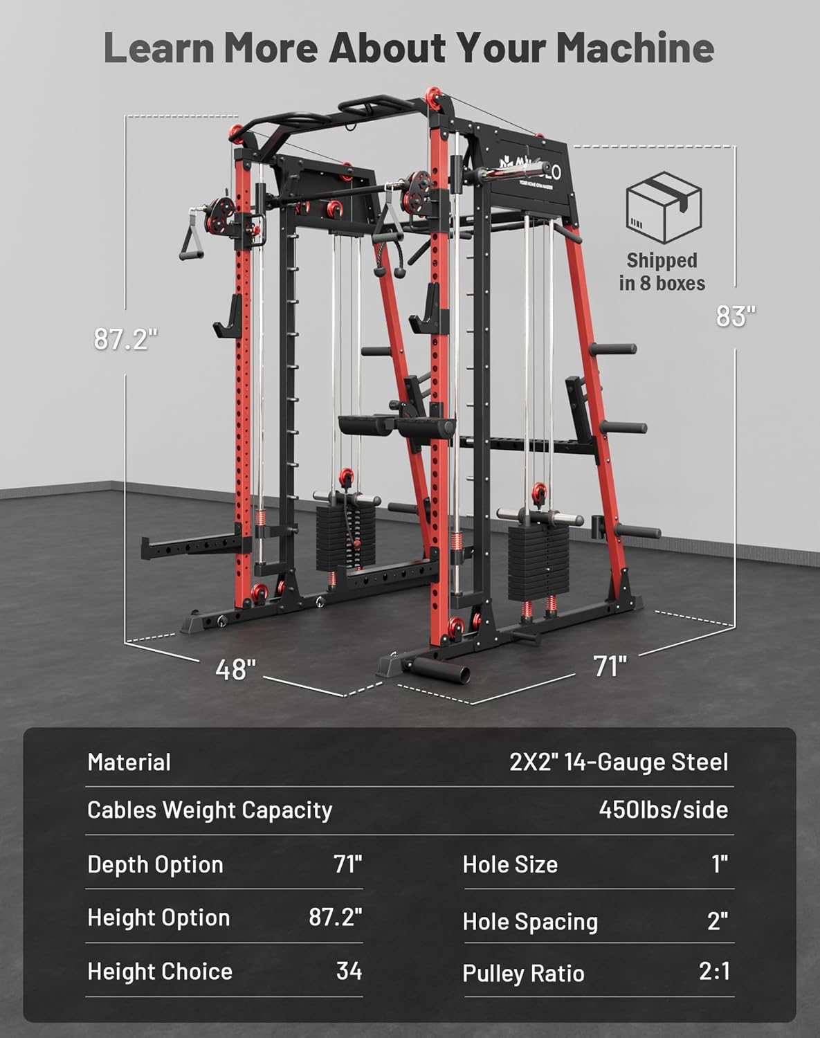 Mikolo M4 2.0 Smith Machine - All-in-One Home Gym Power Cage with LAT Pulldown & Cable Crossover