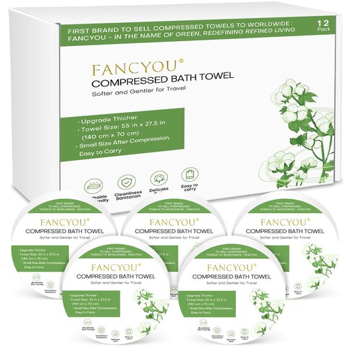 fancyou Disposable Bath Towels Compressed Towel, 55''X27.5'' Large Thicken Travel Towel Disposable Camping Shower Body Towels for Hotel Beach Swimming Pet Towels (12 Pack Green)