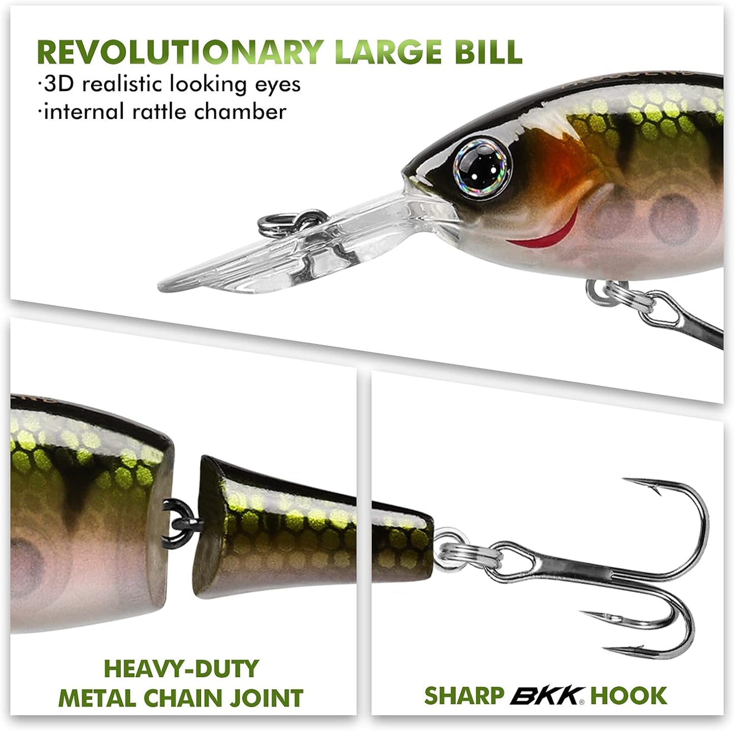 TRUSCEND Swimmax Fishing Lure - Wiggling, Vibrating, Rattling Design with BKK Hook | Heavy-Duty Dyneema Fiber Joint for Bass, Trout, Crappie