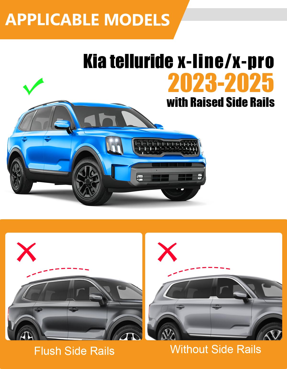 KINGGERI 300lbs Lockable Roof Rack Cross Bars Compatible with Kia Telluride X-PRO X-LINE 2023 2024 2025 with Raised Side Rails, Heavy Duty Aluminum Roof Rails Crossbars Luggage Accessories