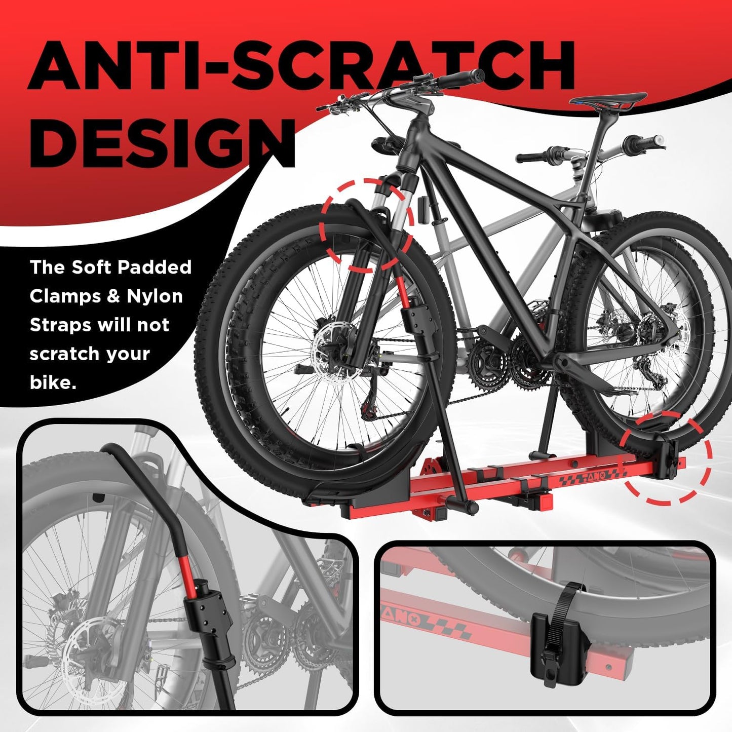 TANX Bike Rack for E-Bikes | Smart Tilting Platform for 2 Bikes | 200 lbs Capacity, Fits 2-Inch Receiver, Red
