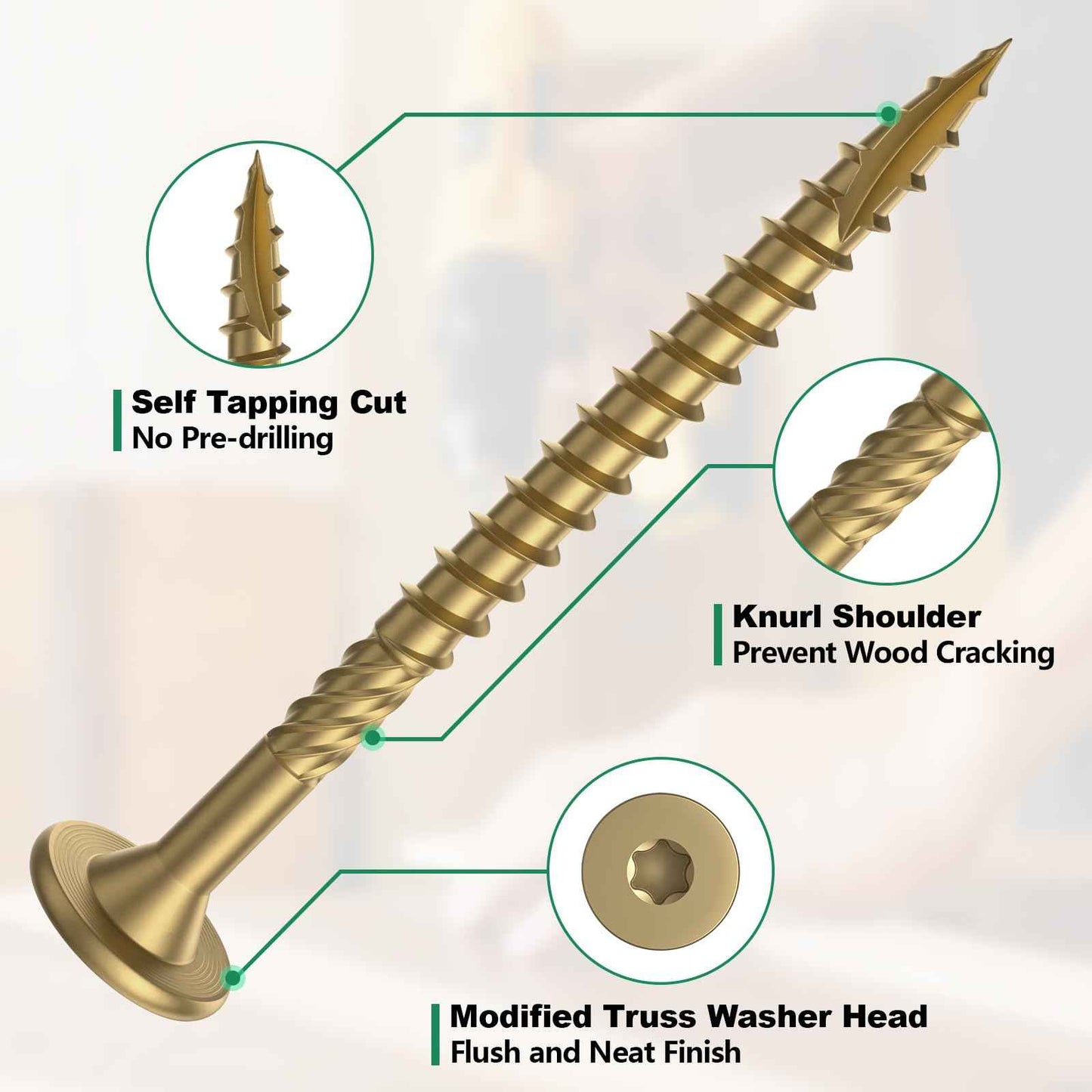 FMhotu 4-1/2 Inch Heavy-Duty Outdoor Deck Screws, 50Pcs Star Drive Decking Wood Screws, Rust Resistant Timber Screws for Timber/Log/Landscaping Wood (#14 x 4-1/2" Tan)