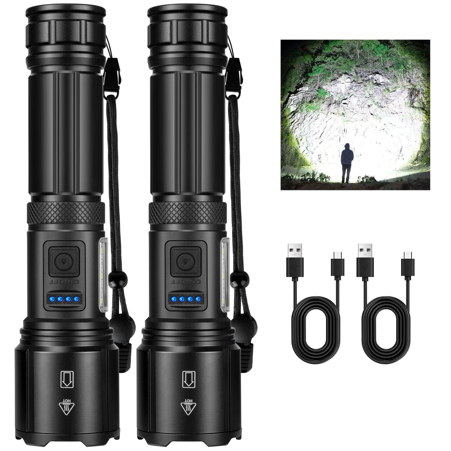 ECLINCO Flashlight Rechargeable 990,000 High Lumens, 3 Pack Led Flash Lights with 5 Modes, Waterproof Handheld Linterna for Camping, Home, Outdoor (2)