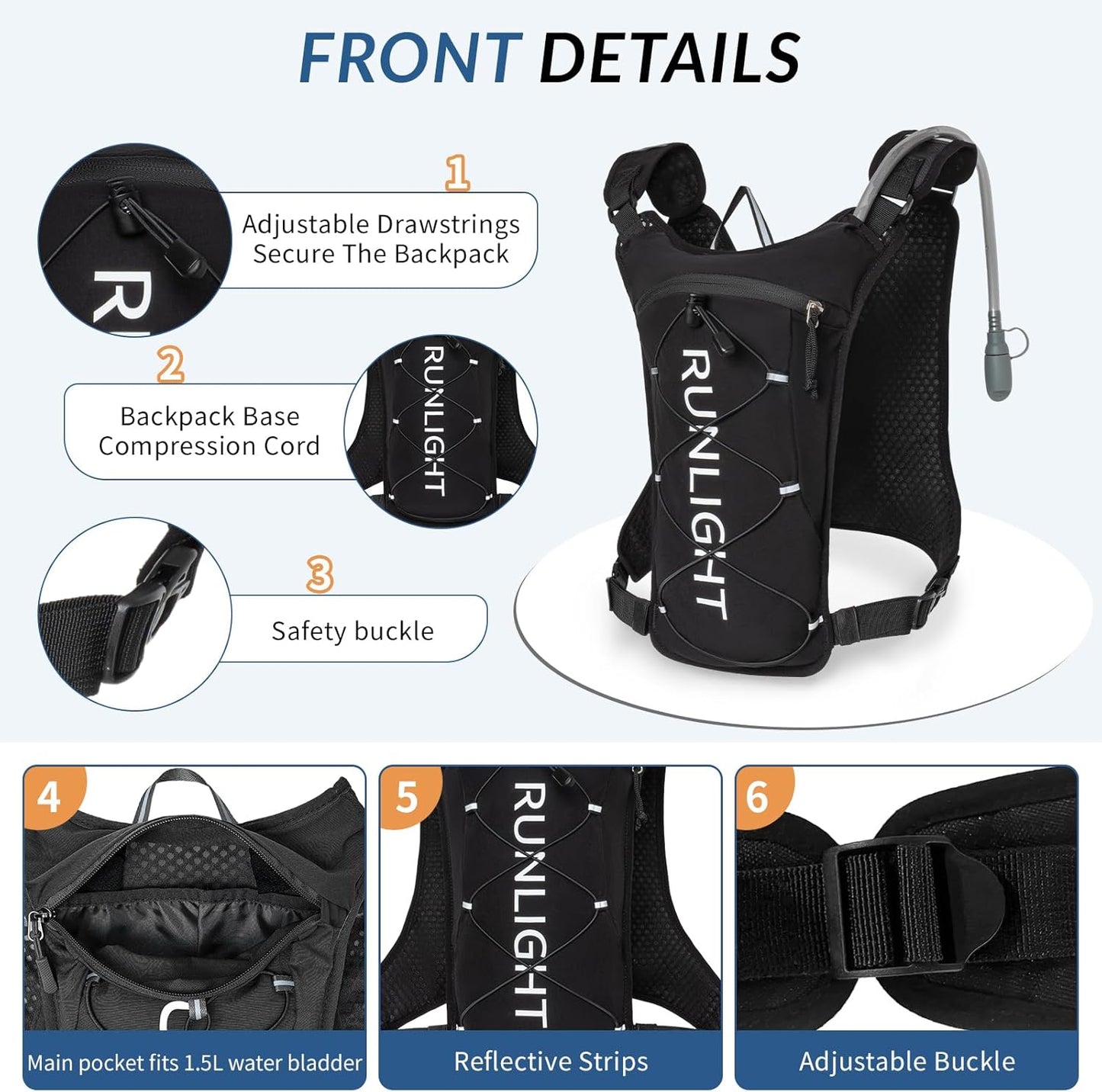 Runlight Running Vest - Lightweight Adjustable Hydration Pack with 1.5L Water Bladder & Pistol Holster