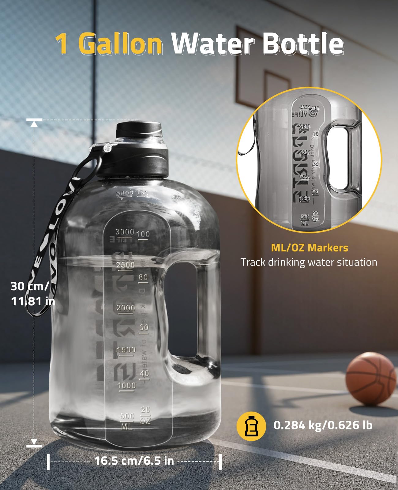 CVLIFE 1 Gallon Water Bottle With Marker, Large Water Jug For Gym Sports