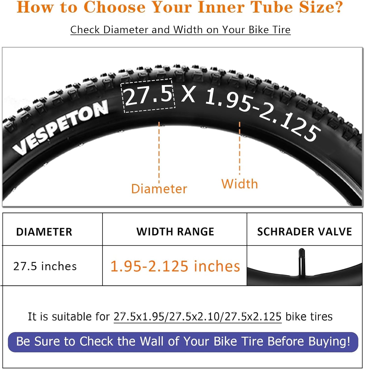 Skiennix 27.5 Inch Bike Tubes - Premium Butyl Rubber with AV48mm Schrader Valve | 2 Pack for Mountain & E-Bikes