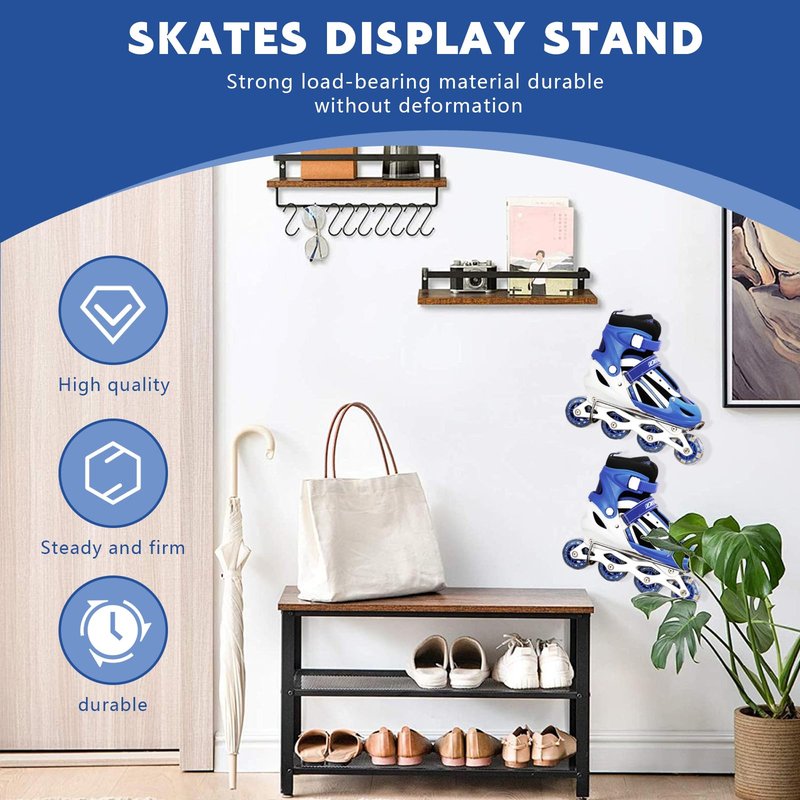 MogPnaMau 2 Pcs Roller Skate Display Stand, Ice Skate Rack, Wall Mounted Skate Rack, Roller Skate Holder for Ice Skates, Roller Skates Display Holder (Wall mounted)
