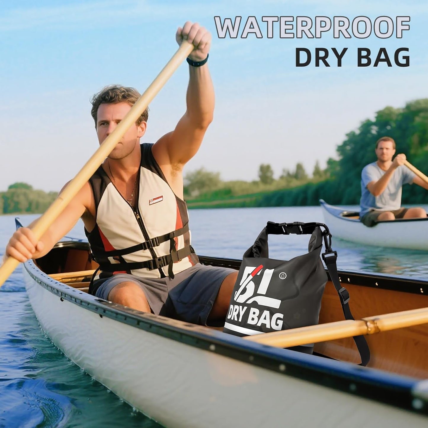 Skiennix Waterproof Dry Bag - 5L Lightweight Roll Top Storage Backpack with Reflective Phone Pouch | Ideal for Travel, Swimming, and Kayaking