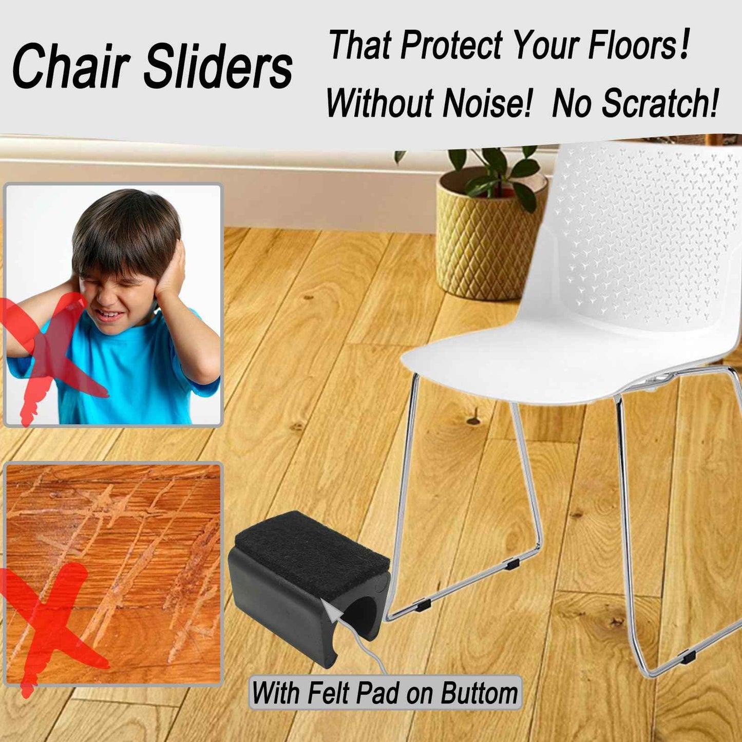 Rectangle U Shaped Chair Leg Tips Cap with Felt Pads,Furniture Feet Protector Slide Smoothly Glides,Protect Hardwood Floor No Scratches No Noise,Fit 16mm(5/8inch) Diameter Tubular Legs (Black 32PCS)