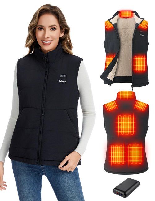 Zylyva Heated Vest Women with 20000mAh 7.4V Rechargeable Battery, Fuzzy Fleece Lined Electric Heating Vests Coats Jacket, M