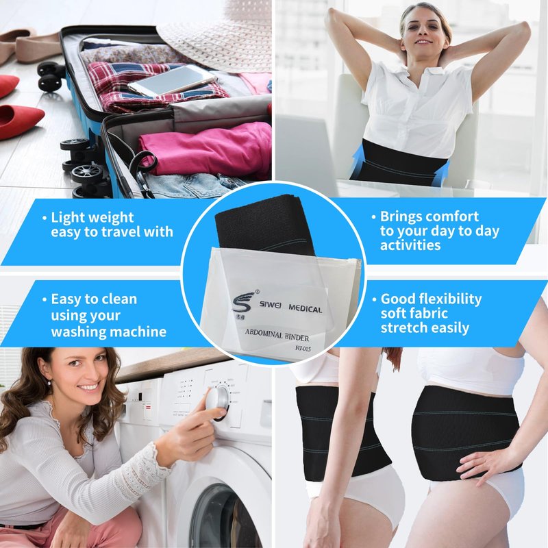 S Abdominal Binder Post Surgery - Elastic Waist Band for Stomach Support & Compression, Bariatric, Tummy Tuck | Latex-free, Breathable Belly Wrap Hernia Belt - (30" - 45") 3 PANEL - 9" High BLACK
