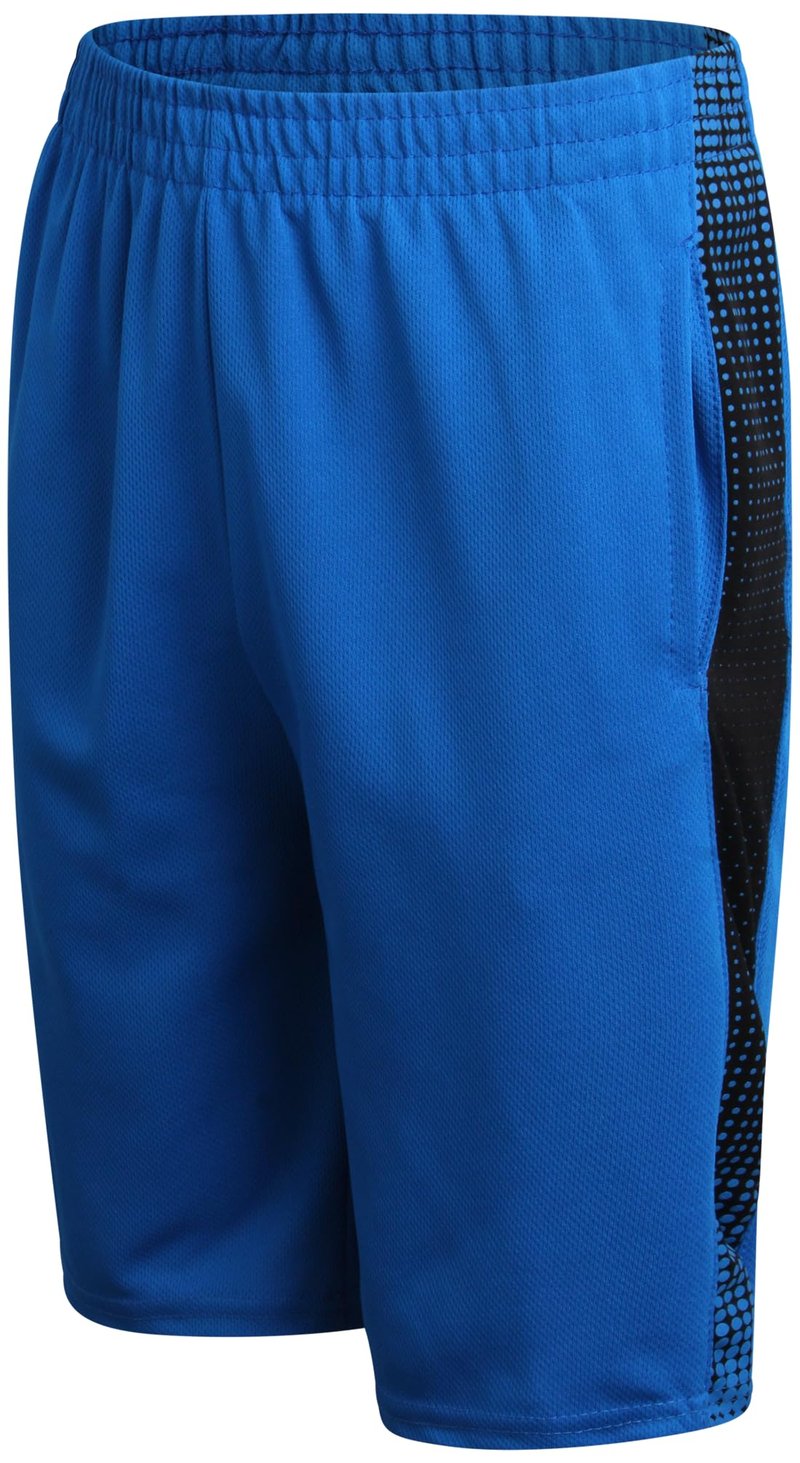 Pro Athlete Boys Basketball Shorts - 4 Pack Athletic Gym Shorts with Elastic Waistband & Zipper Pockets for Workout & Running, Size 10-12, Navy/Black/Grey/Royal