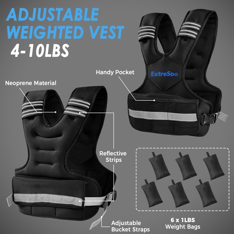 Adjustable Weighted Vest for Women, 4-10lb Weight Vest with 6 Ironsand Weights, Body Weight Vest Exercise Set with Reflective Strip for Strength Training and Workout
