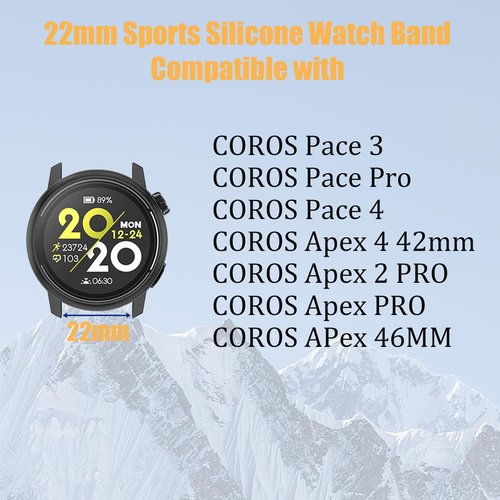 XIDESSEN 2 Pack Silicone Bands Compatible With COROS Pace 3/4,COROS Apex 2 PRO/Pace Pro/Apex PRO/Apex 4 42mm,Sports Beathable Silicone Replacement Watch Strap for Men Women