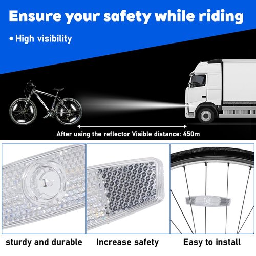 4 Pack Bike Wheel Reflectors, Bicycle Spoke Safety Reflectors for Night Riding, Quick Mount Reflective Rim Lights Safe Warning Bike Decoration Accessories for Road, Mountain Commuter Bikes (White)