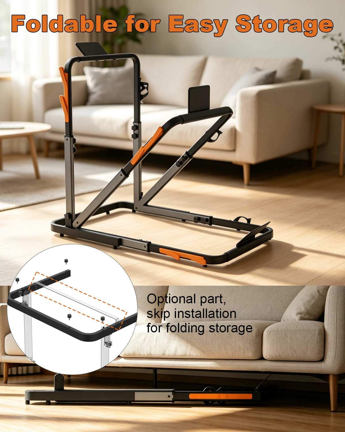 Foldable Walking Pad Handle Bar, Adjustable Height & Angle for 22.4" Wide
