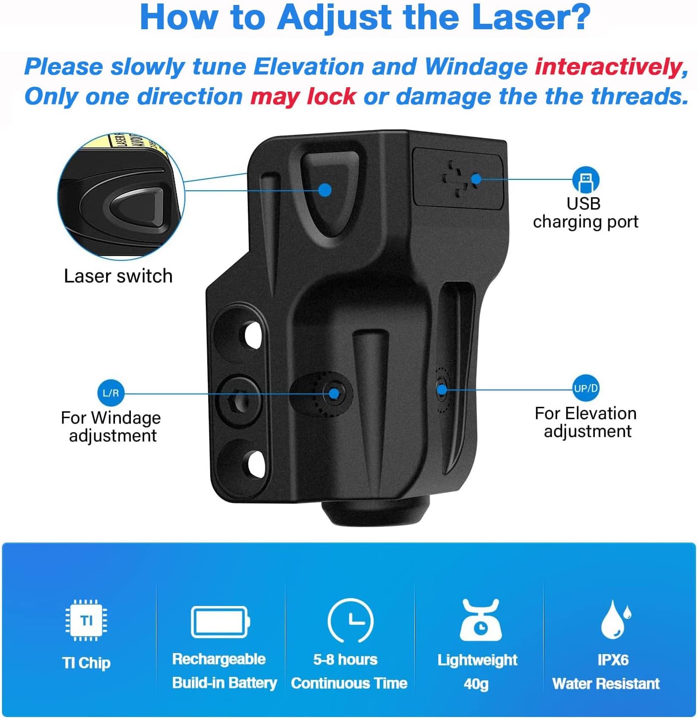 SOLOFISH Laser Sight for Pistol - Rechargeable Green/Red/Blue with Pic-Rail Compatibility