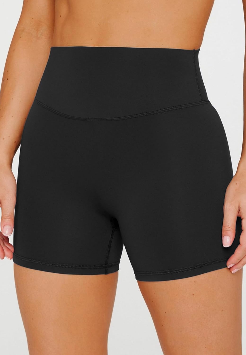 Olmlmt High Waisted Workout Biker Shorts for Women | No Front Seam Booty Design - 4.5 Inches