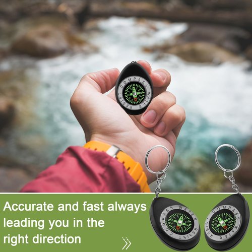 Janinka 18 Pcs Small Keychain Compass Hiking and Survival Mini Pocket Compass Bulk for Outdoor Camping(Black)