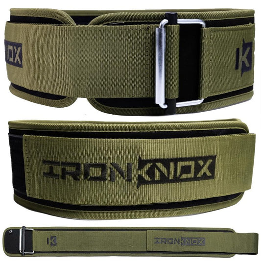 IronKnox Premium Weight Lifting Belt, 4 Inch Weight Belt for Men and Women with Self Locking Metal Buckle for Maximum Support, Weightlifting Belt for Squat or Deadlift, Durable Gym Belt for Men (Olive Green, Medium)