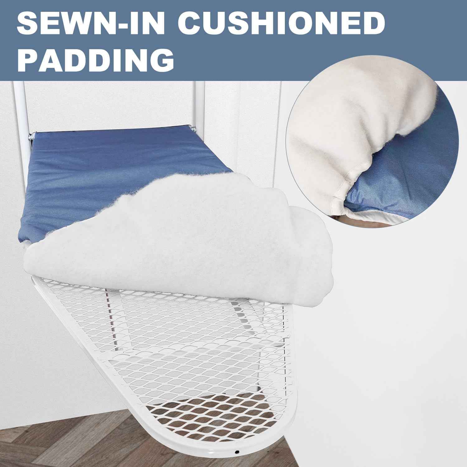 VividPaw 14x42 Inch Over-The-Door Ironing Board Cover with User-Friendly Design, Heavy-Duty Padding, Adjustable Elastic Drawstring and Fasteners - Replacement Iron Board Cover