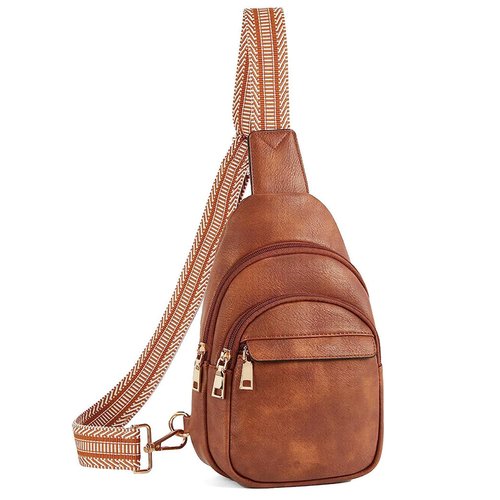 Leather Sling Bag Casual Crossbody Daypack for Women Lady Outdoor Travel Camping Hiking Fishing Shoulder Chest Pack (Brown)