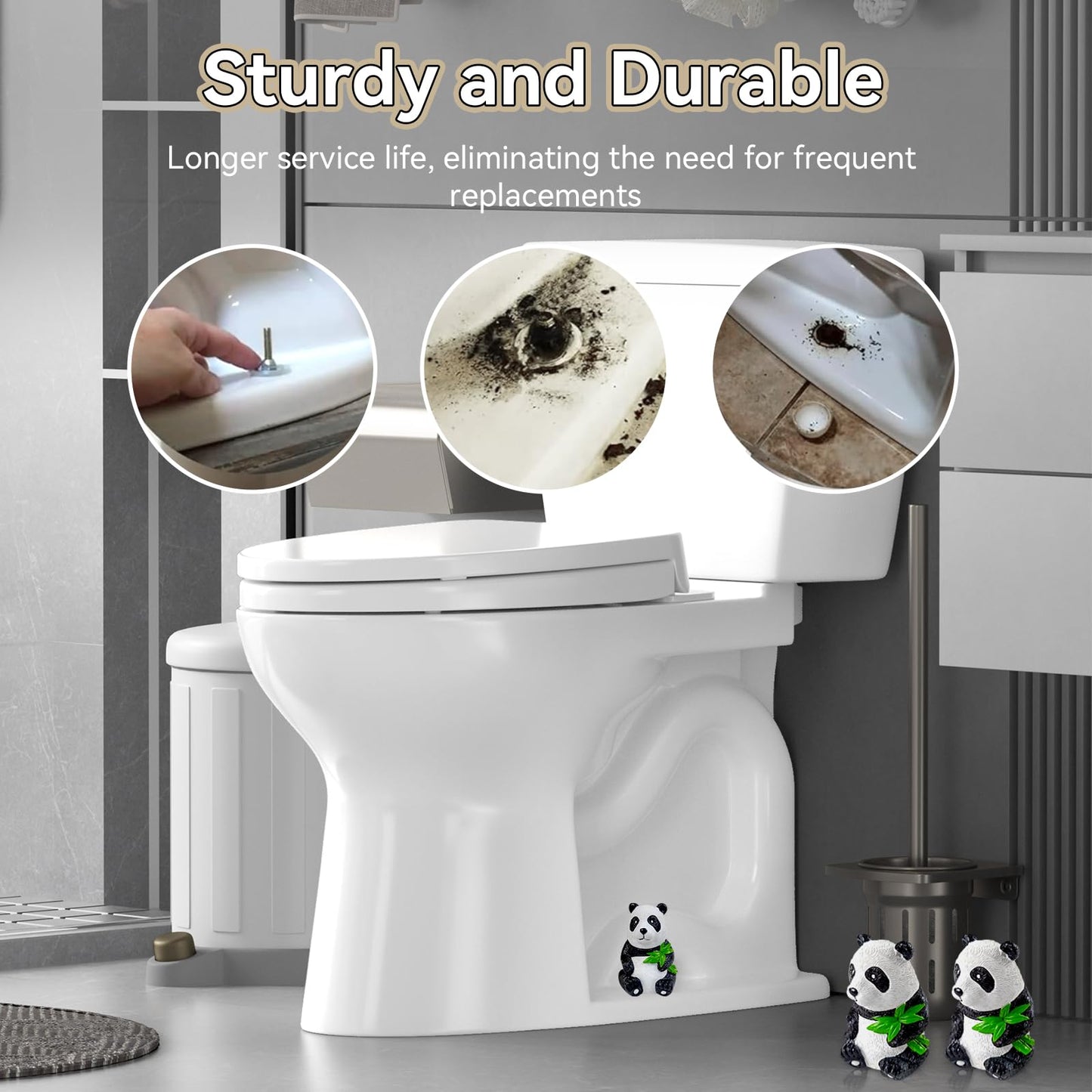 Resin Toilet Bolt Caps: Decorative Toilet Bolt Covers and Functional Bathroom Accessories Set of 2, Swift Installation and Rust Prevention (2pcs Panda)