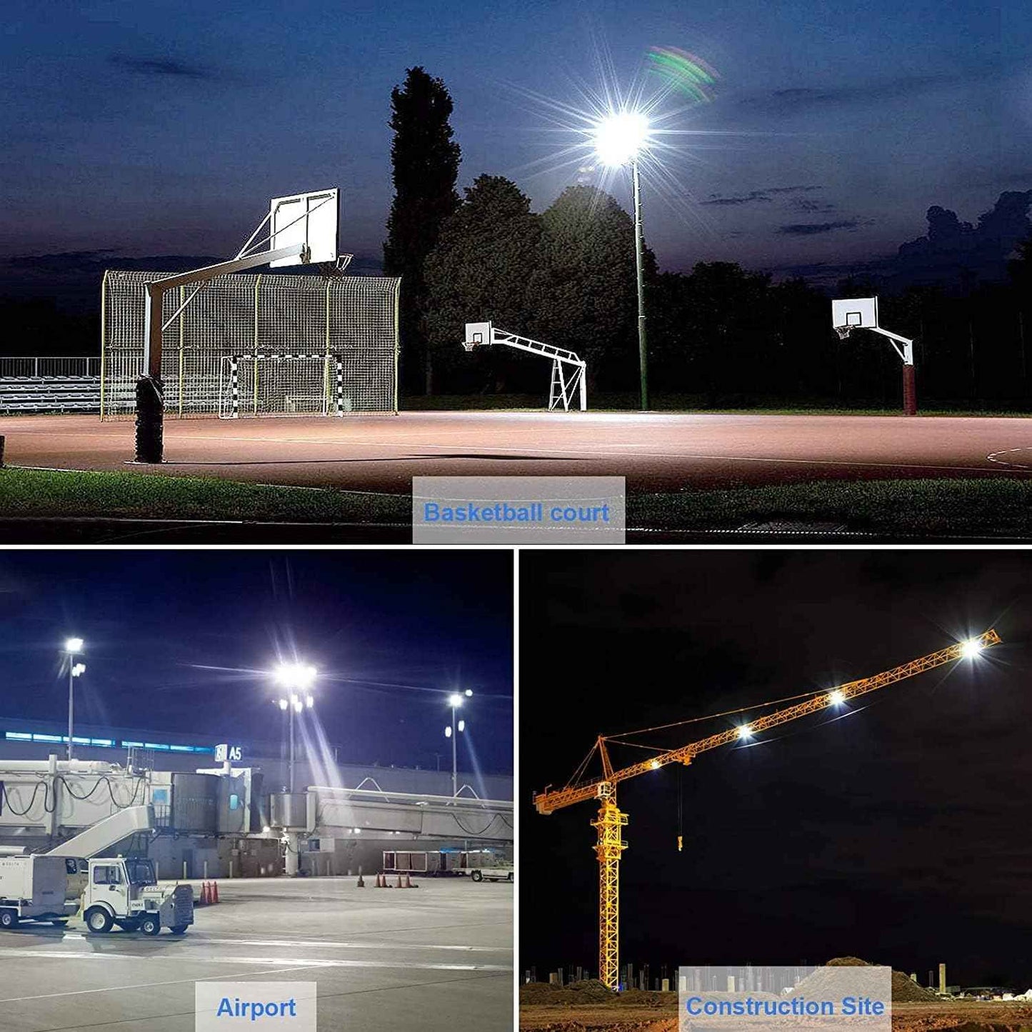 300W LED Flood Light - 2000W Equivalent, 5000K Daylight, 43500LM Waterproof Commercial Lighting for Sports Fields & Stadiums
