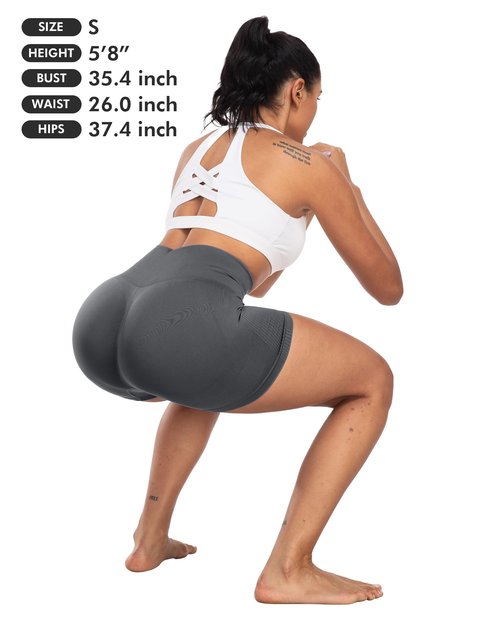 CHRLEISURE Women's 4 Packs Workout Gym Shorts, High Waisted Butt Lifting Scrunch Butt Seamless Booty Shorts(Black,Black,DGray,LGray,M)