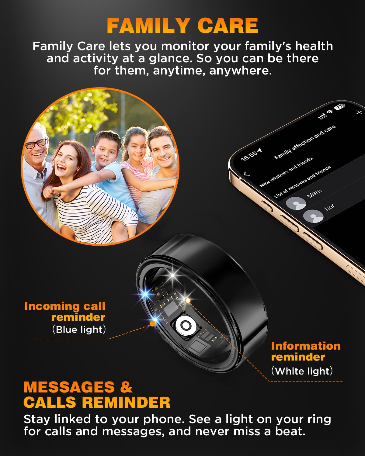 Smart Ring Health Tracker with Charging Case,Sleep,Heart Rate & Blood Oxygen Monitor, 5ATM+IP68 Waterproof Fitness Ring, No Subscription,5-7Day Battery,iOS & Android Compatible for Men Women Black 8#