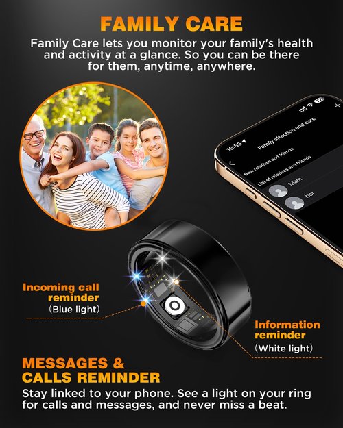 Casatelier Smart Ring Health Tracker with Charging Case,Sleep,Heart Rate & Blood Oxygen Monitor, 5ATM&IP68 Waterproof Fitness Ring, No Subscription iOS & Android Compatible for Men Women Black 9#
