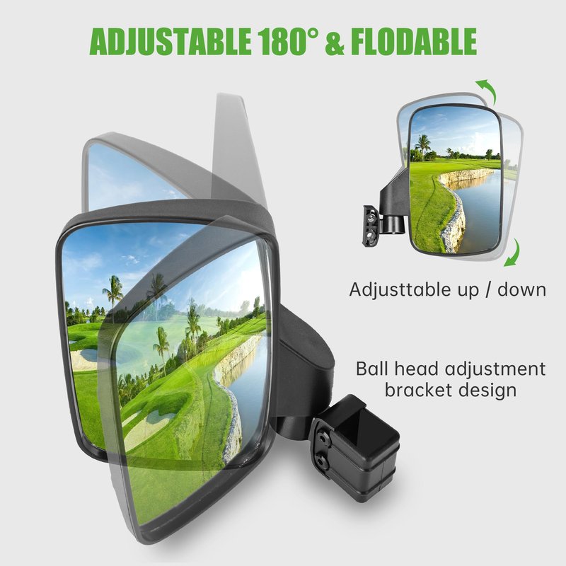 10L0L No-Drilling Golf Cart Side Mirrors - Universal Fit for Yamaha/Club Car/EZGO, 180° Foldable Shatterproof Glass with Anti-Fog & Reflective Stickers