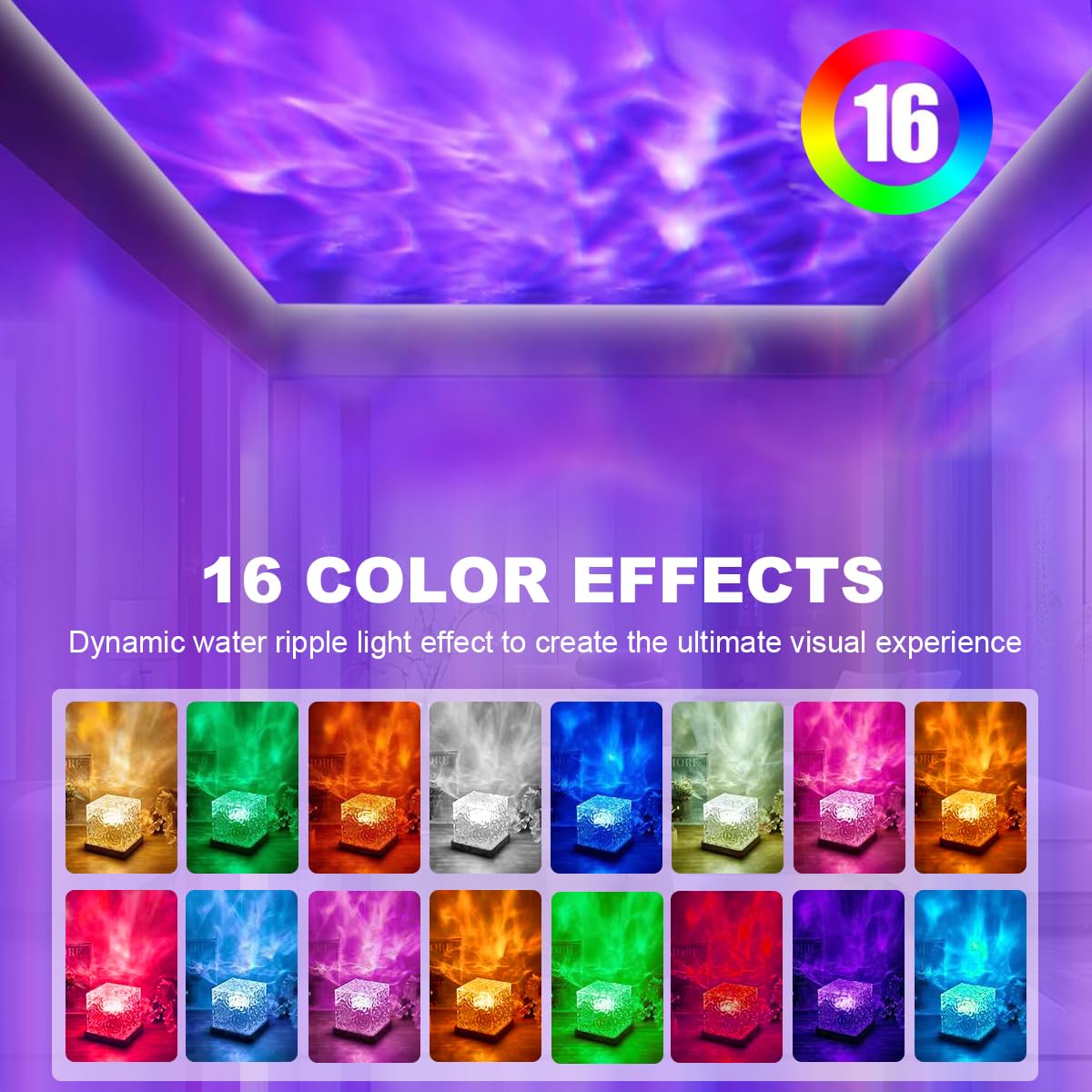 Ocean Wave Projector Light,16 Colors Ocean Lamp Water Ripple Cube Night Light with Remote for Bedrooms,Games, Birthdays,Festivals (Ocean Lamp)