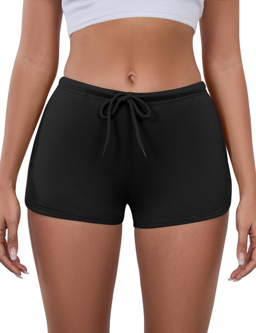 IECCP Sweat Shorts Women Lounge Sleep Y2K Low Rise Mini Shorts Running Workout Summer Shorts with Drawstring & Pockets Black M