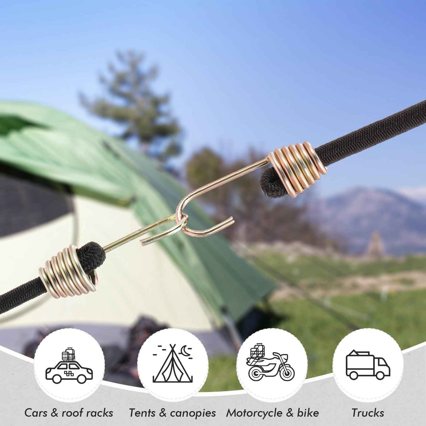 GliCraft 50 Pcs Mini Bungee Cords with Hooks Small Bungee Cords Short Elastic Straps for Luggage Bikes Camping Tools Tarp Cargo Motorcycle(2/4/6/8/10 Inch,Black)