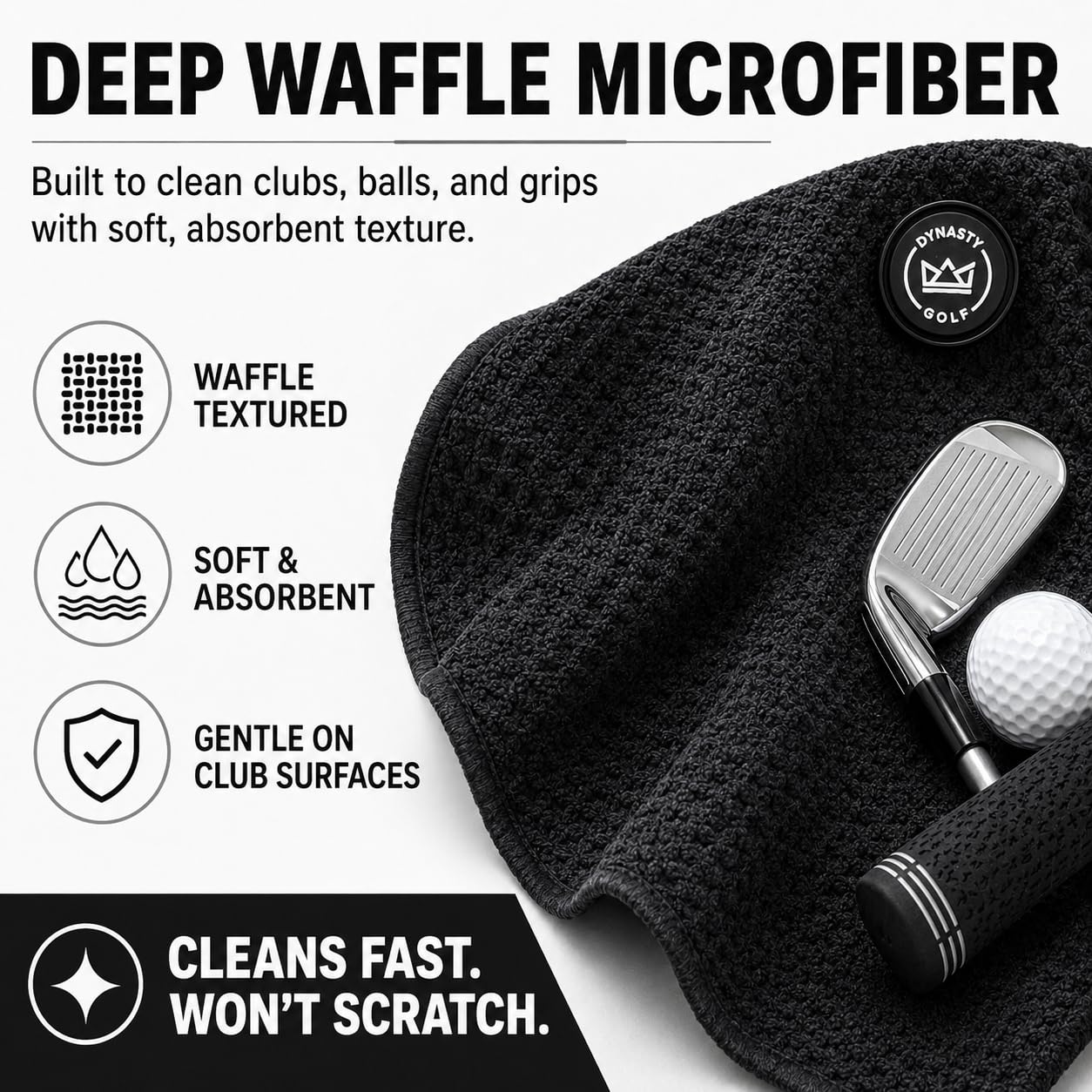 Dynasty Golf Magnetic Golf Towel, 17" x 12.5" Waffle Microfiber Golf Towel with Magnet for Ball and Club Cleaning, Quick Pickup During Play
