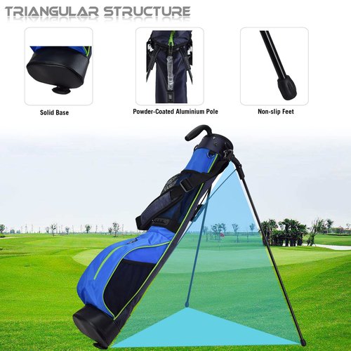 LAISUNTIM Golf Stand Bag Retractable, Portable Golf Bag with 2 Way Divider and Dual Straps, Waterproof Wear-Resistant Durable Fabric Golf Bag for Women and Men (Blue)