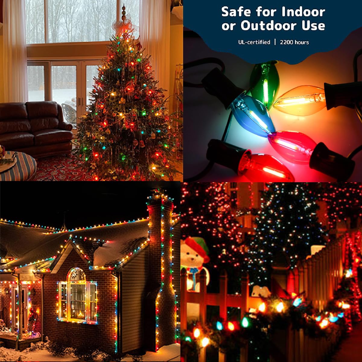 NICONIK 10 Pack Christmas Replacement Yellow Bulbs,Outdoor Individual LED Bulbs for Events, Holiday Parties, Patios C7/E12 Candelabra Base,Shatterproof Plastic