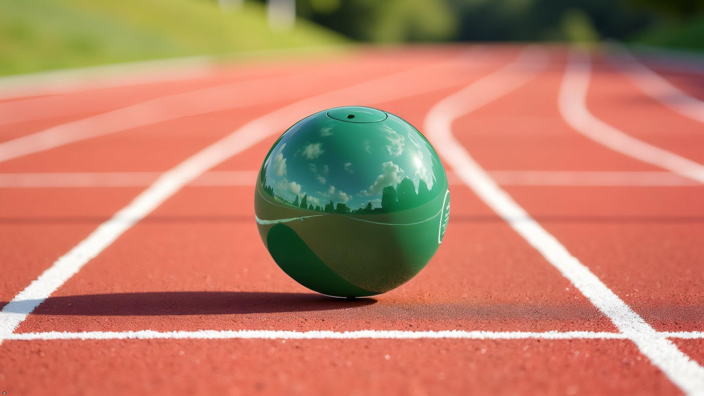 RT Green 4k turned iron shot put. Skillfully made. Meets all IAAF specifications. Lathe turned to 103mm. Regularly seen in top competition. Increase your personal record with this proven medal winner.