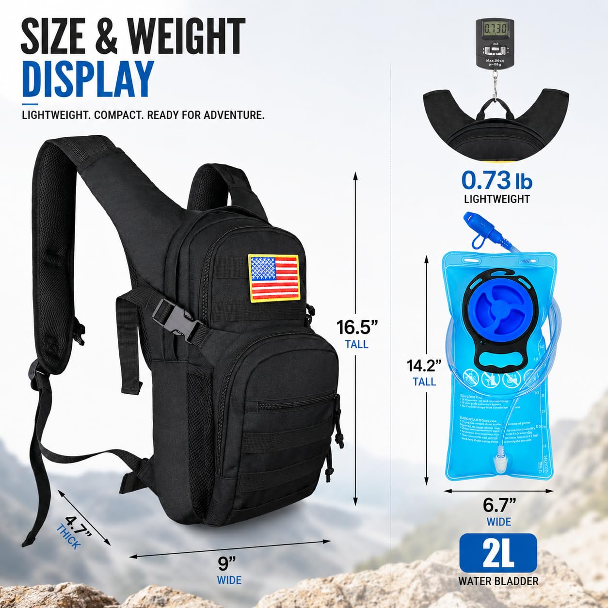 Hydration Backpack with 2L Water Bladder Tactical Molle Water Backpack for Men Women Hydration Pack for Hiking, Biking, Running and Climbing