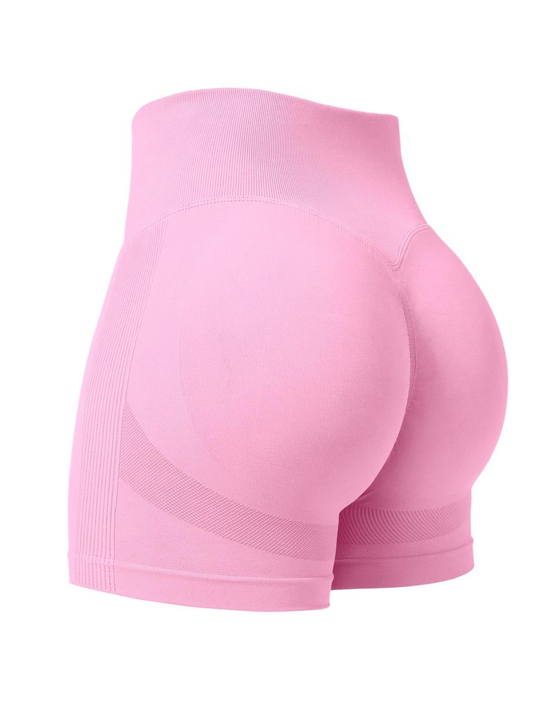 YEOREO Women's Pink 3.6" High Waisted Scrunch Biker Shorts - Adult, Regular Fit, Modern, Solid, Fitness, SHORTS, X-Small, Medium, 32" Waist, 3.6" Inseam, Running