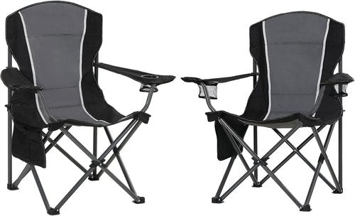 High Point Sports Oversized Camping Chair - Heavy Duty Portable Lawn Chair with Cup Holder, 350 LBS Support | 2 Pack, Gray-Black
