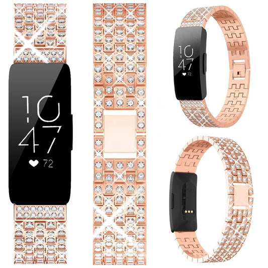Miimall Compatible for Fitbit Inspire, Inspire 2 & HR Bands - Diamond Crystal Metal Bling Replacement Strap - Rose Gold