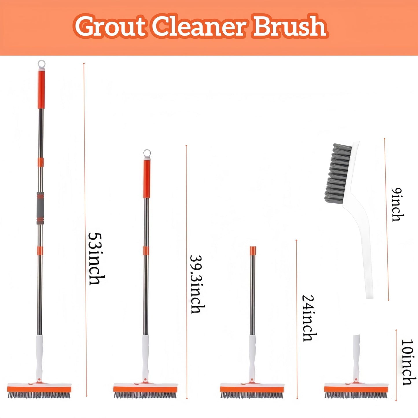 53''Grout Cleaner Brush with Long Handle,2 in 1 V-Shape Grout Line Scrubber 180°Adjustable for Crevice, Tile Line, Shower, Kitchen, Bathroom