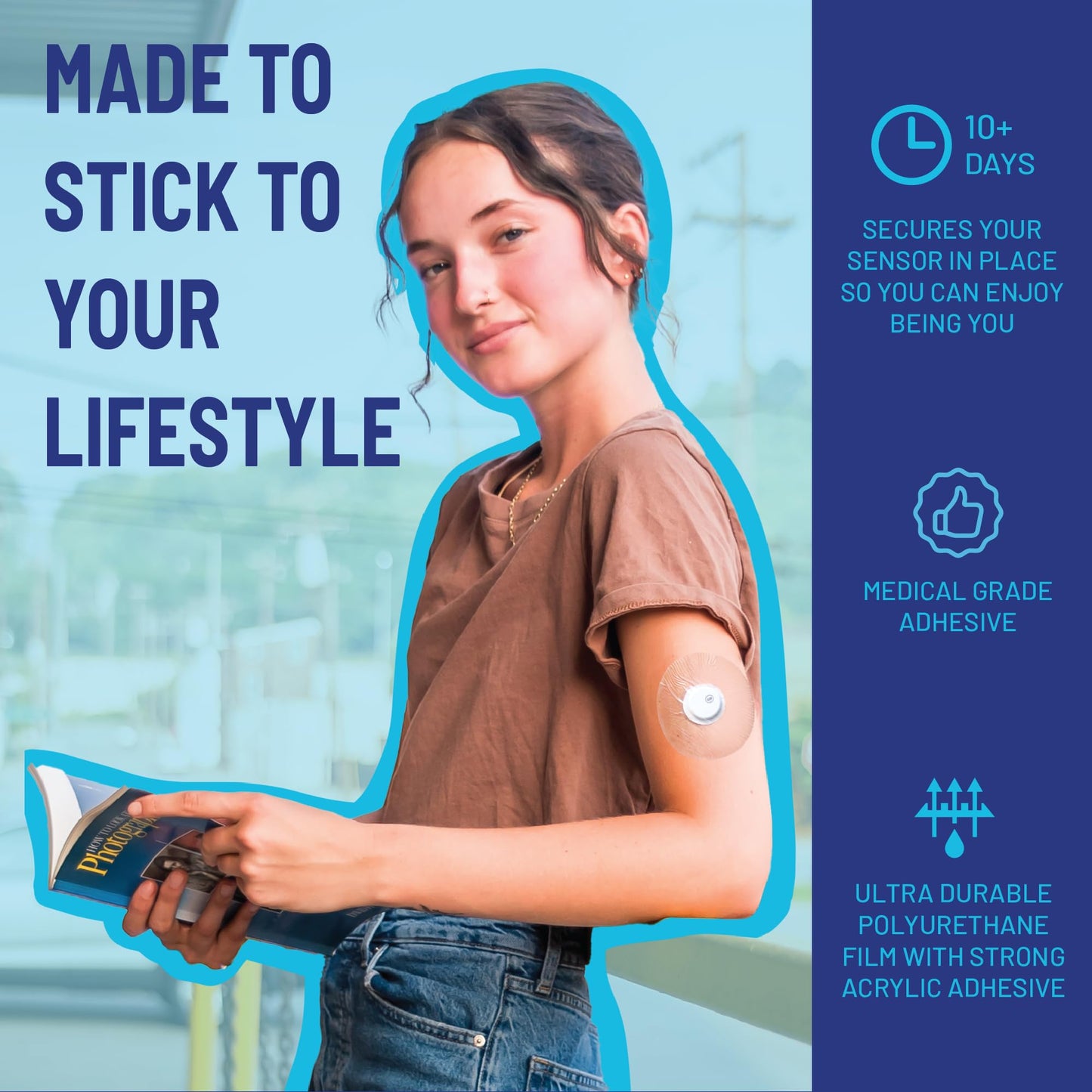 RightCare CGM Adhesive Patch for Libre & Dexcom G7, Clear, Water Resistant Overpatch, Bag of 25